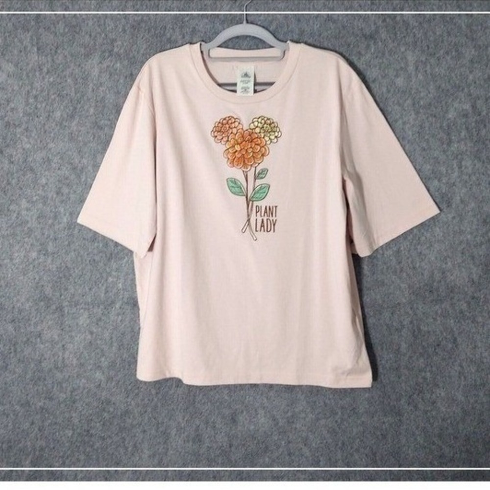 Disney Parks Shirt Women S Pink Plant Lady Flower Embroidered Garden Theme Park